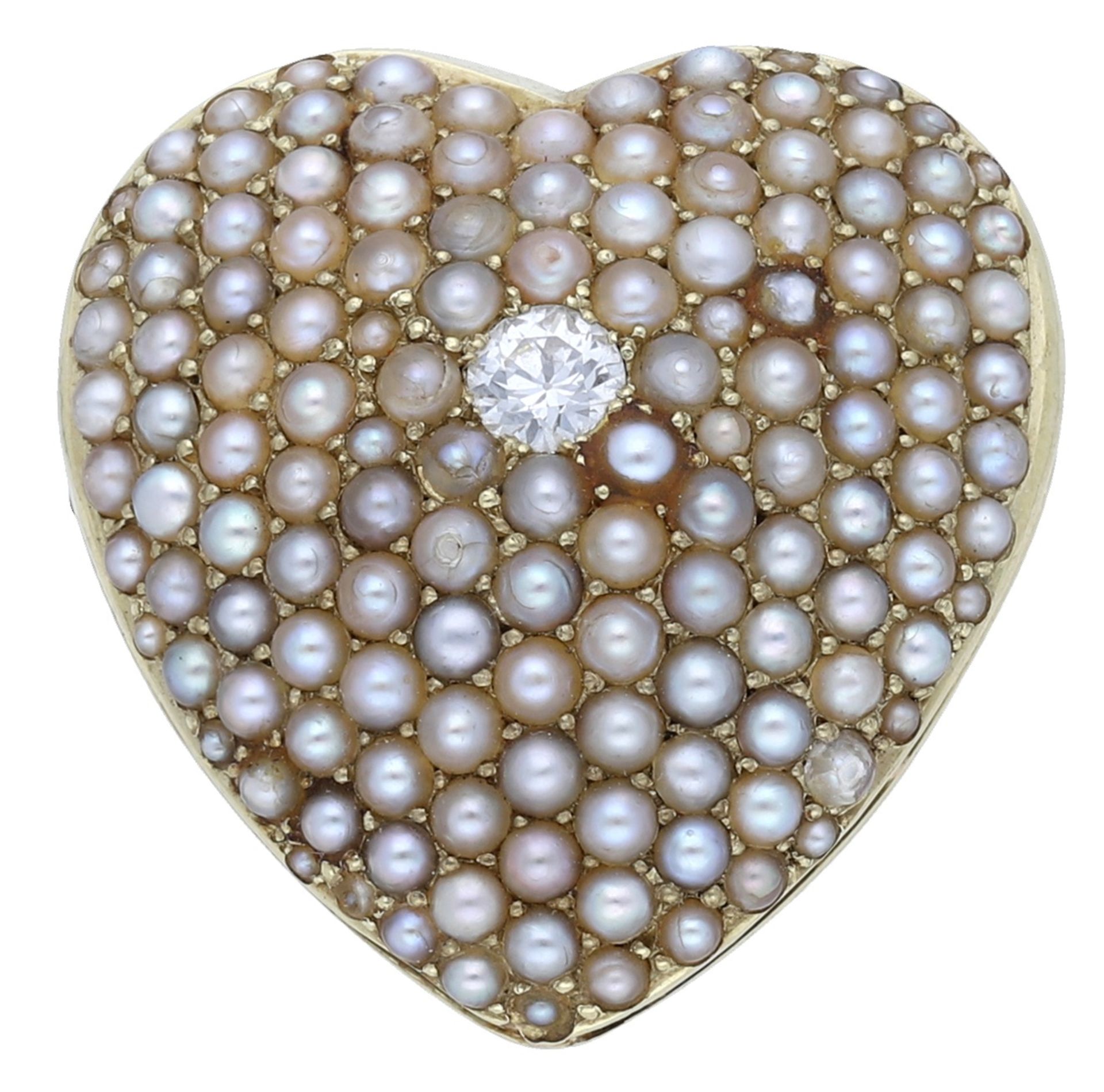 A diamond and seed pearl heart brooch / pendant, set with an old brilliant-cut diamond in a... - Image 2 of 4