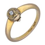 A Masonic ring, the rub-over mount with an old-cut diamond, the hinged setting opening to fo...
