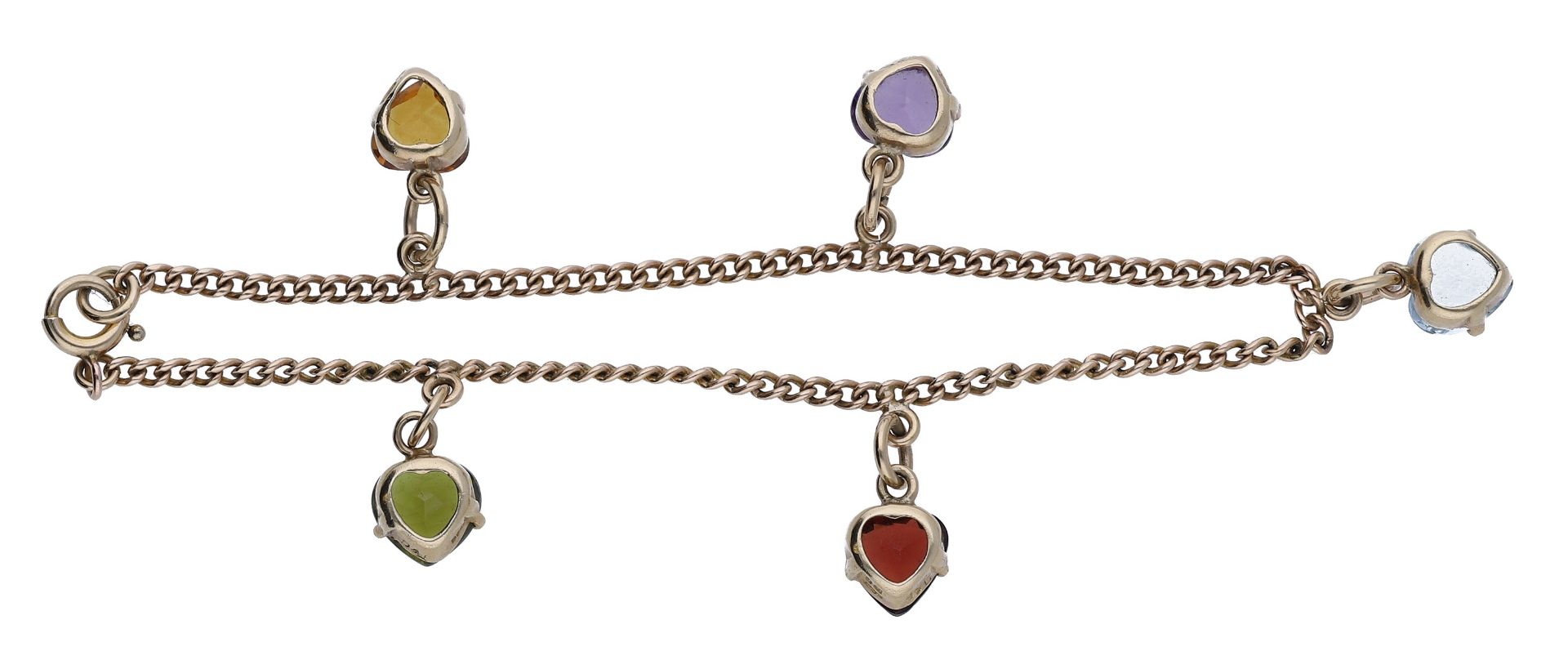 A gem-set bracelet by Deakin & Francis, the 9ct gold curb-link chain suspending various hear... - Image 3 of 4