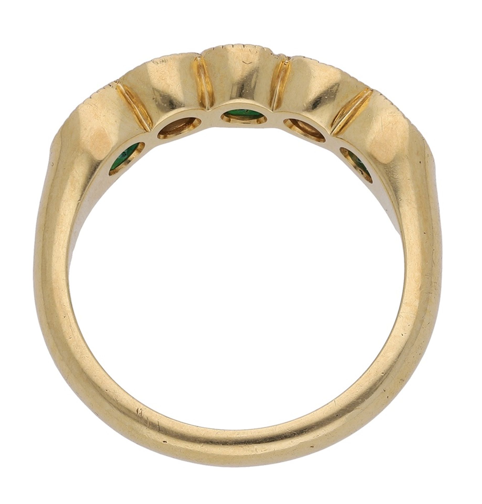 An 18ct gold emerald and diamond five stone ring, alternately set with circular-cut emeralds... - Image 2 of 3