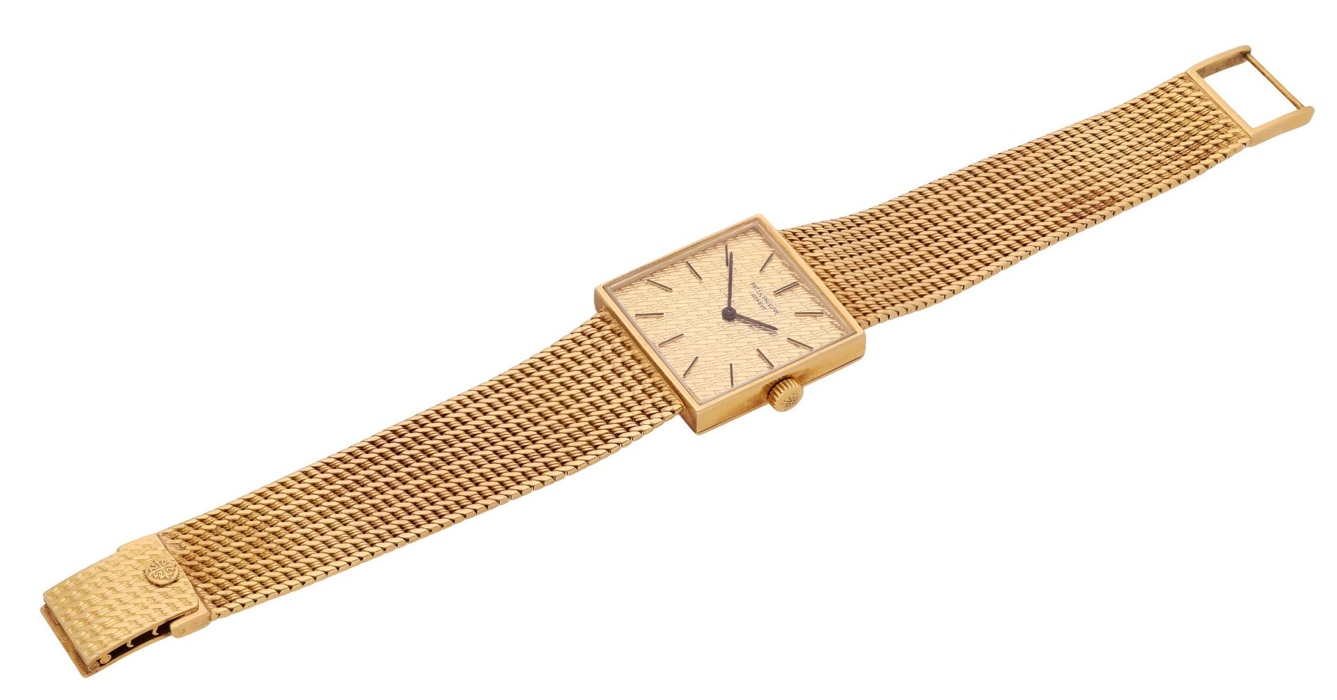 Patek Philippe. A gold square bracelet watch with textured dial, Ref. 3430-12, circa 1965.... - Image 3 of 7