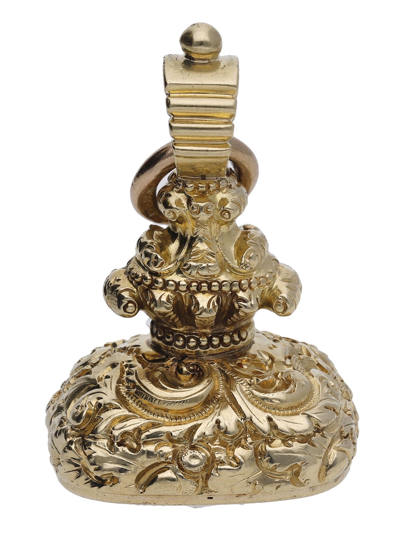 A 19th century gold fob seal, the gold mount with highly decorative scroll and foliate decor... - Image 3 of 4