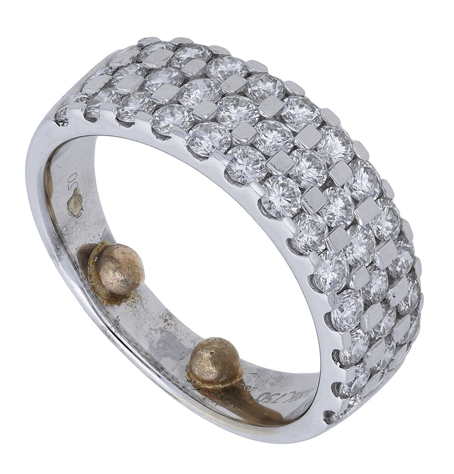 An 18ct white gold half hoop diamond ring, the tapered band pavÃ© set to the front with brill...