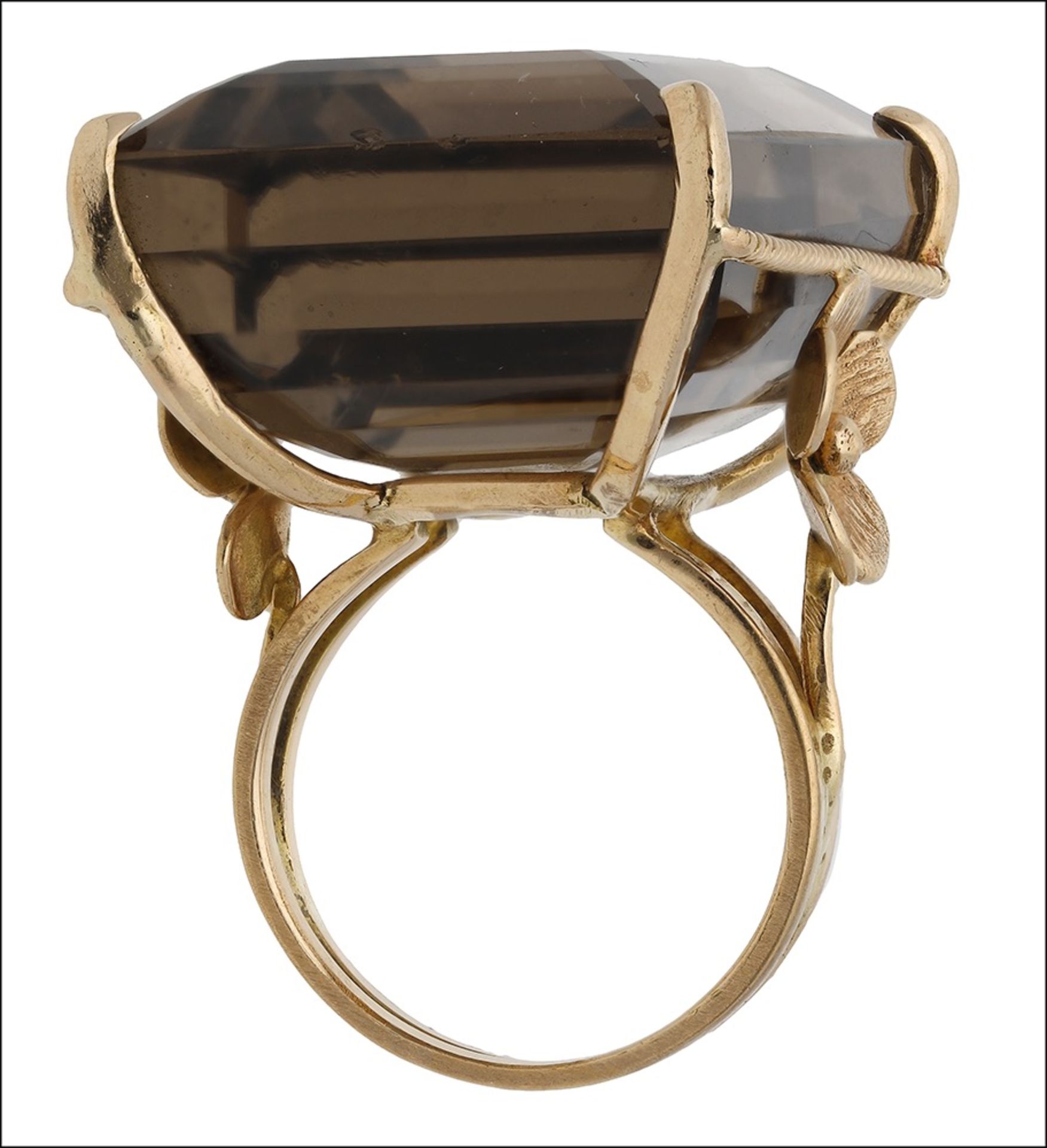 A smoky quartz dress ring, the large step-cut smoky quartz with ropetwist detailing and flow... - Image 2 of 4