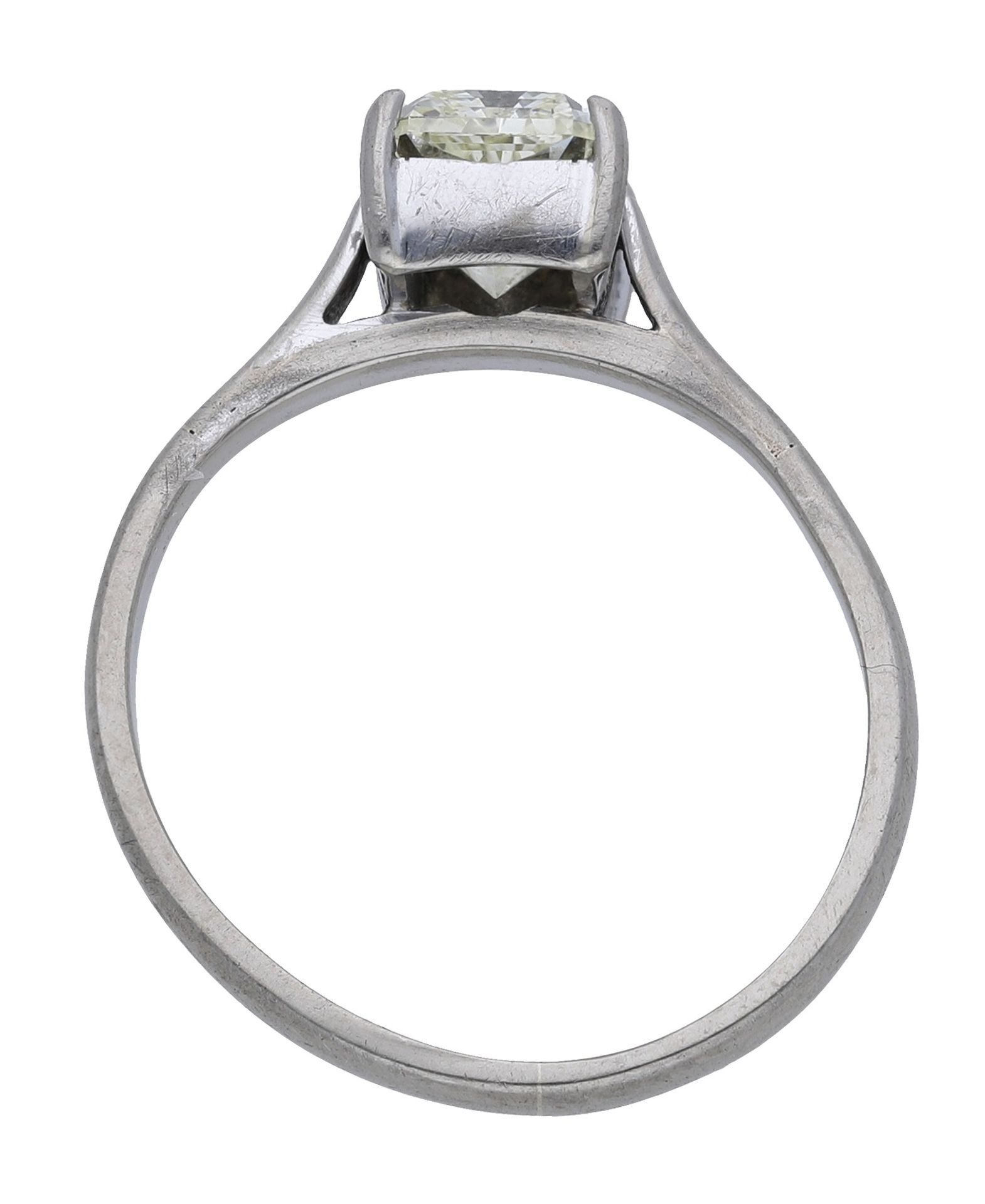 A diamond single stone ring, set with a cut-cornered diamond in a four claw setting, diamond... - Image 2 of 3