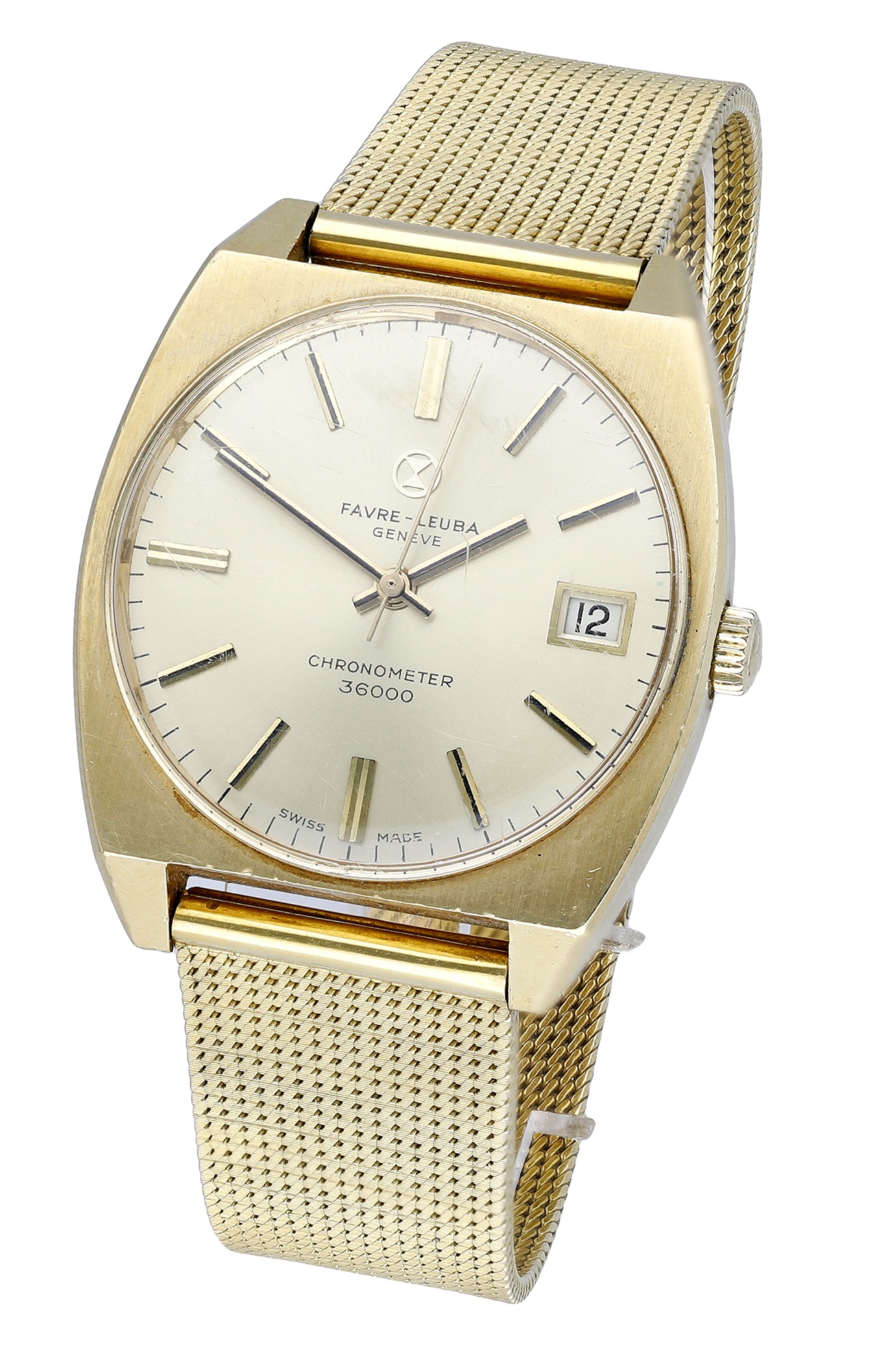 Favre-Leuba. A gold automatic tonneau-form wristwatch with date, Ref. 36507, Chronometer 360...