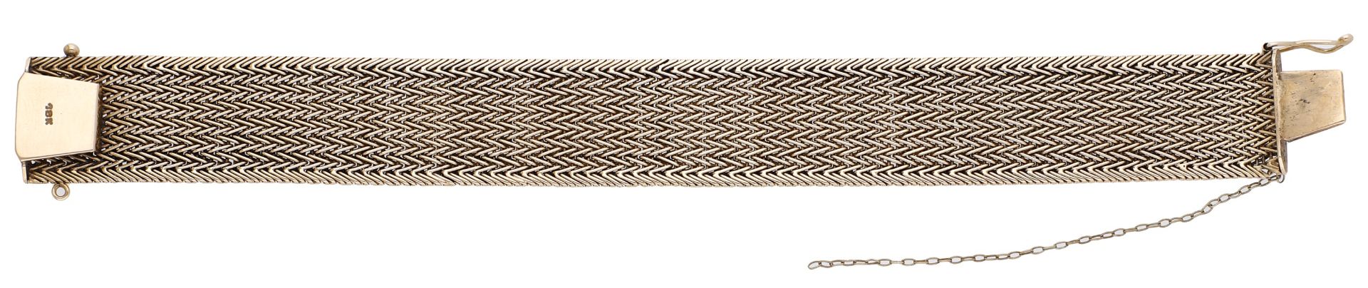 A fancy-link bracelet, designed as a woven herringbone strap, stamped '18K', length 18cm. Â£... - Image 2 of 4