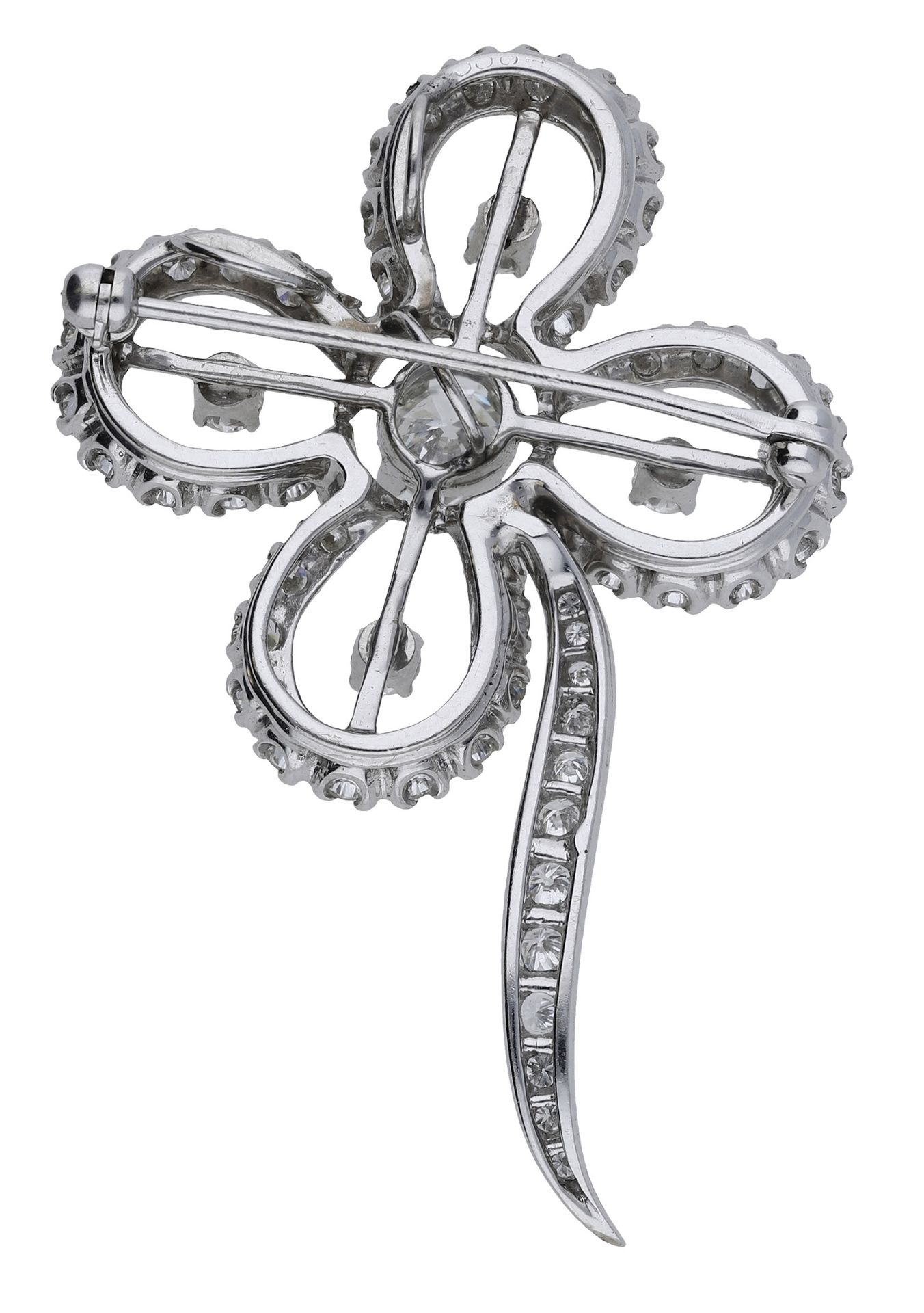 A diamond flower brooch/pendant, circa 1955, the stylised flower with knife-edge detailing a... - Image 2 of 3