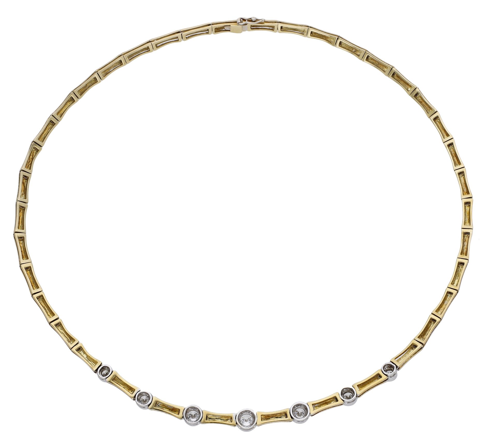 An 18ct gold and diamond collar, the polished links leading to a frontispiece interspersed w... - Image 2 of 3