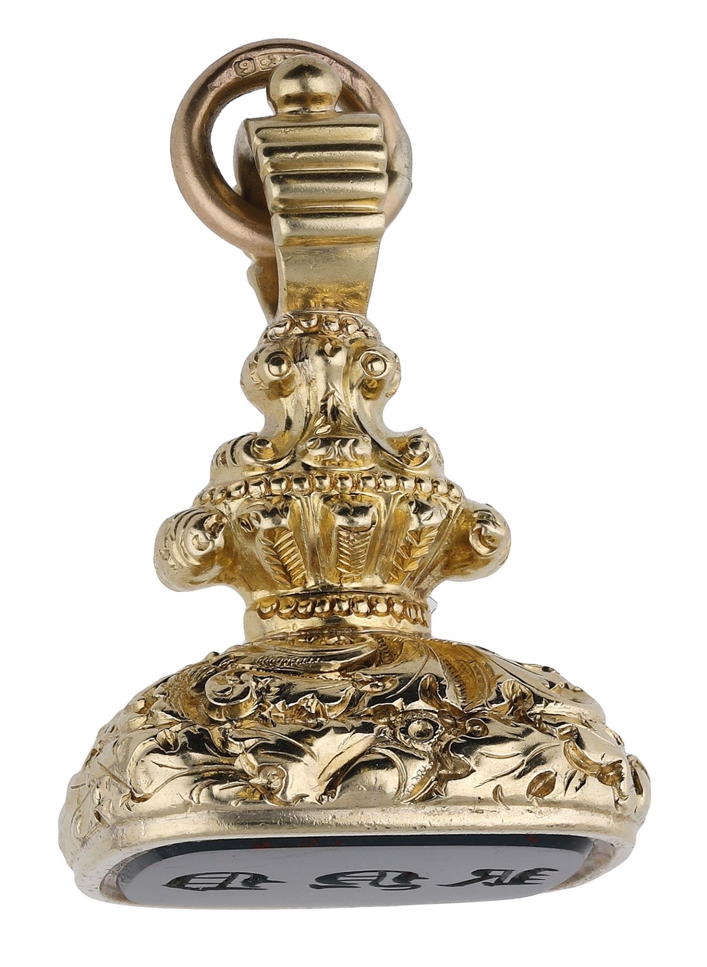 A 19th century gold fob seal, the gold mount with highly decorative scroll and foliate decor... - Image 2 of 4