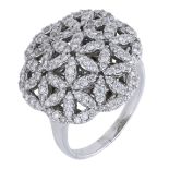 A diamond set dress ring, composed of pierced brilliant-cut diamond flower head clusters, st...