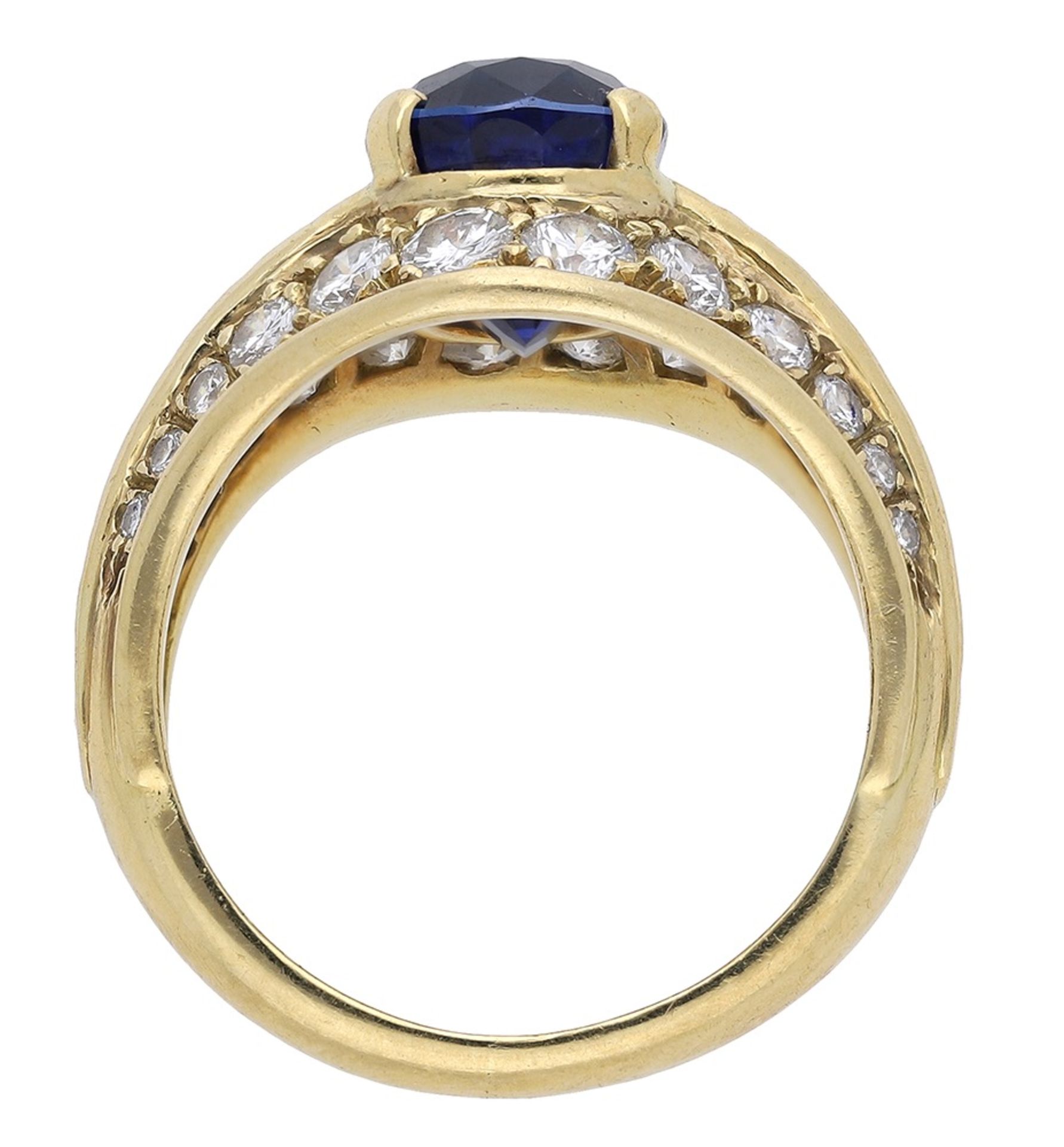 A sapphire and diamond dress ring, the bombÃ© style mount vari-set with a graduated brilliant... - Image 2 of 3