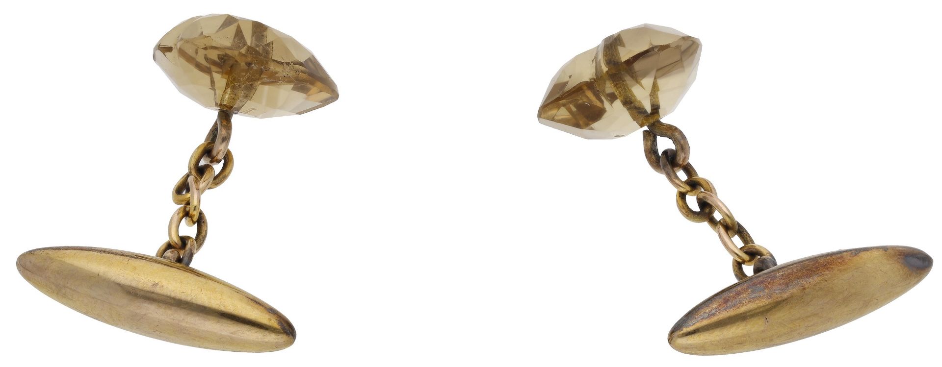 A pair of citrine cufflinks, the faceted heart-shaped citrines with hollow ovoid terminals,... - Image 2 of 3