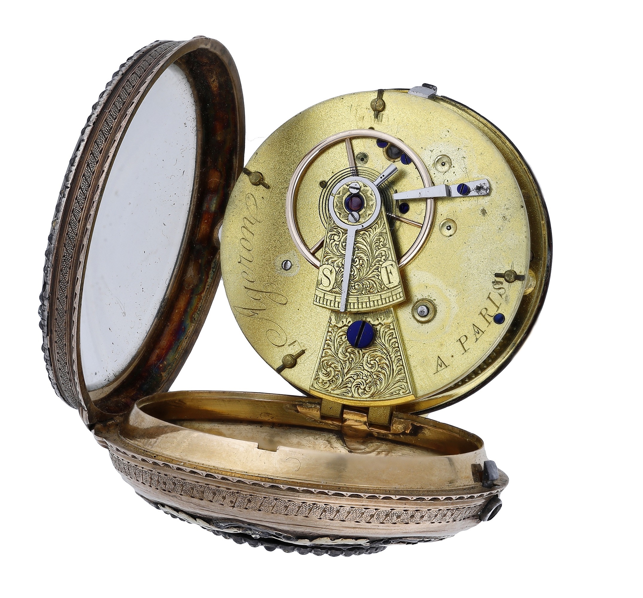 Ageron. A Paris. A gold and enamel pair cased watch, circa 1780. Movement: gilt full plate,... - Image 3 of 5