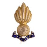 Of Regimental interest: A 9ct gold sweetheart brooch for the Royal Fusiliers, with engraved...