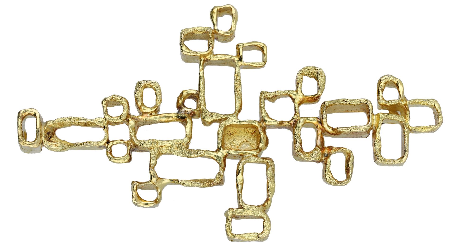 An abstract brooch by Karl H. Stittgen, circa 1970, formed as a series of textured square an...