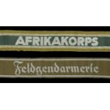 German Second World War Afrika Korps and Feldgendermerie Cuff Titles. Bevo type with &#145;...