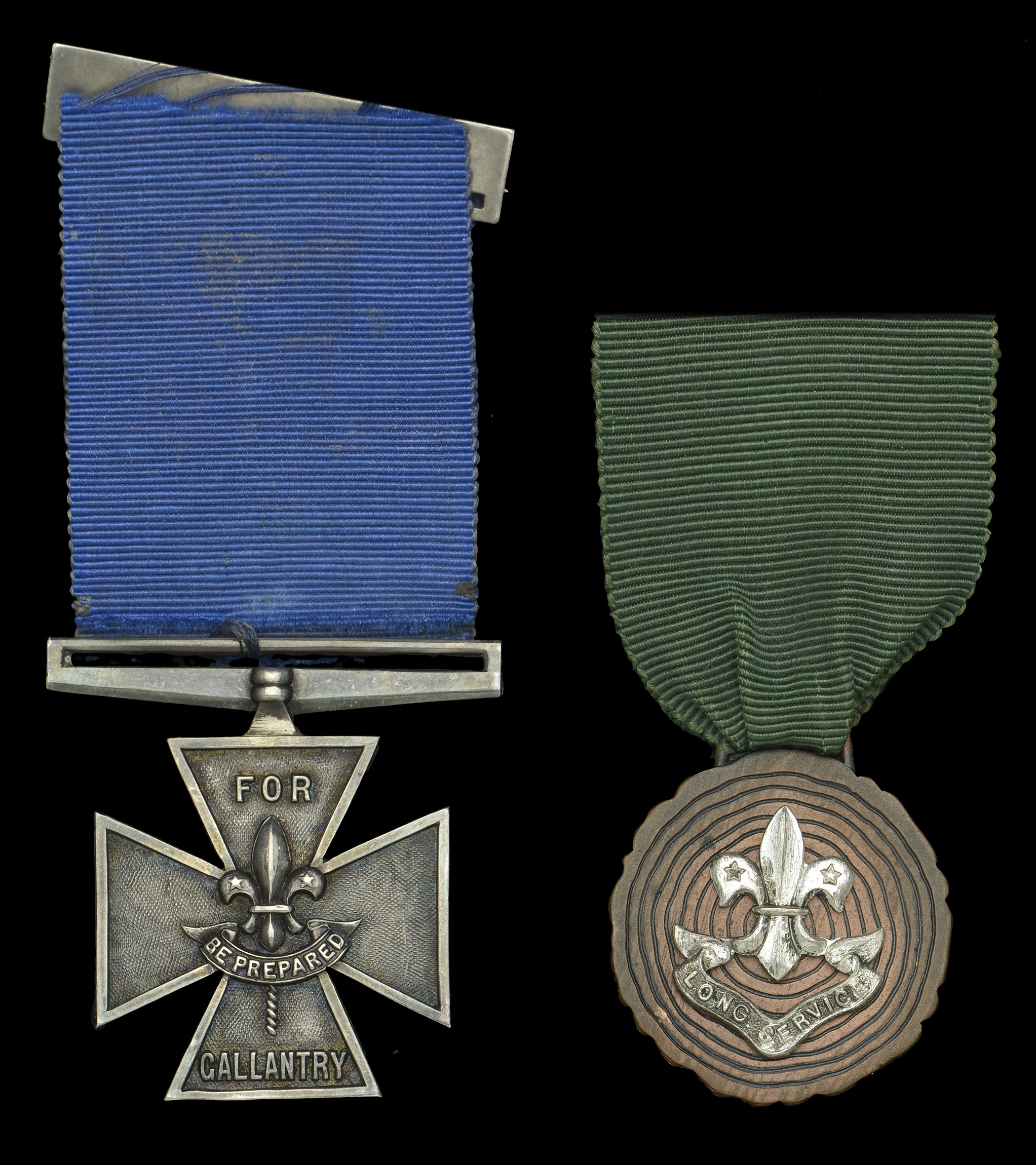 A Boy Scouts Association Gallantry Cross Second Class pair awarded to Patrol Leader J. Findl...