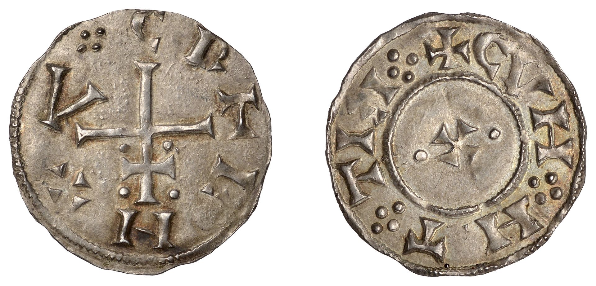 Danes of York, Cnut (c. 900-910), Penny, cnvt rex Â·:Â· around patriarchal cross, rev. cvn Â·:Â·...