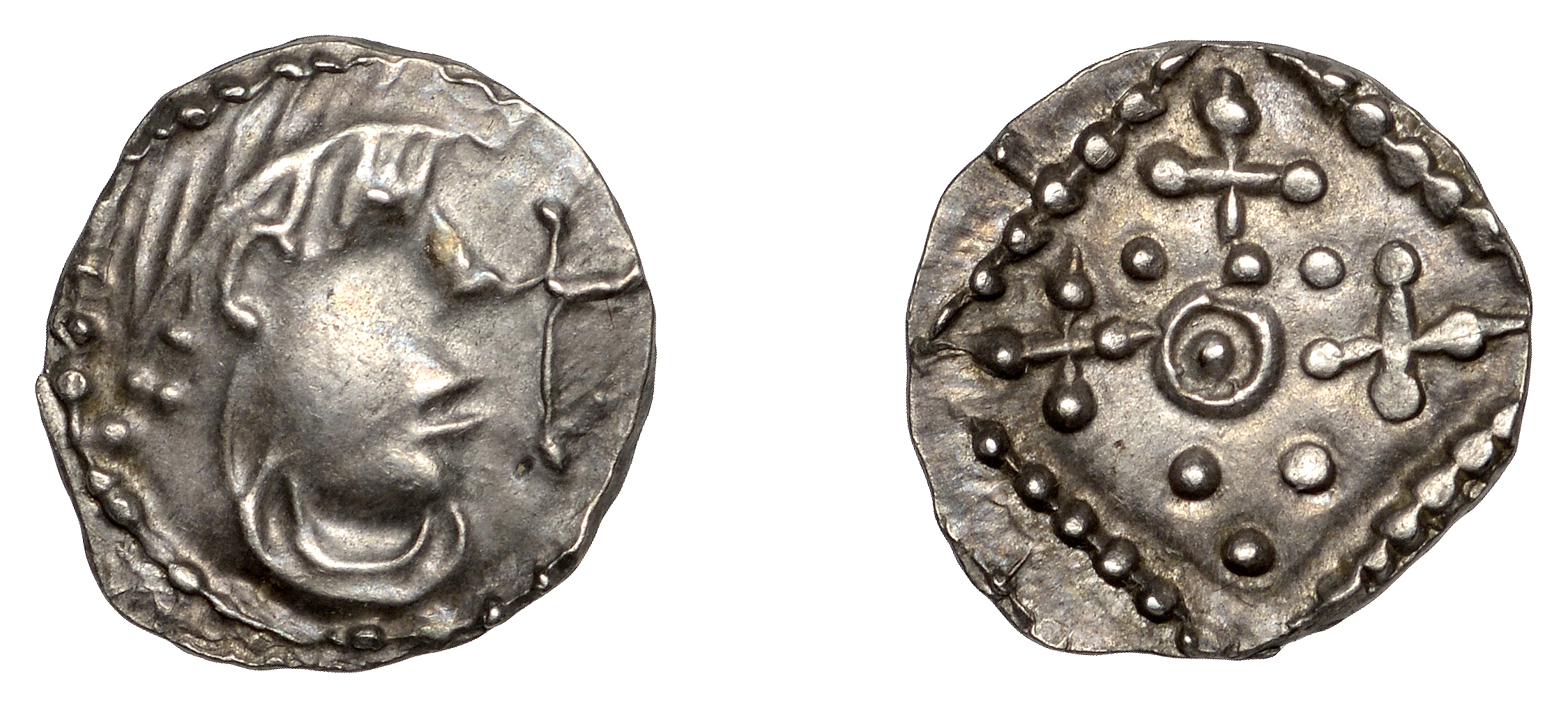 Early Anglo-Saxon Period, Sceatta, Secondary series G, type 3a, c. 710-60, diademed and drap...