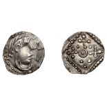 Early Anglo-Saxon Period, Sceatta, Secondary series G, type 3a, c. 710-60, diademed and drap...