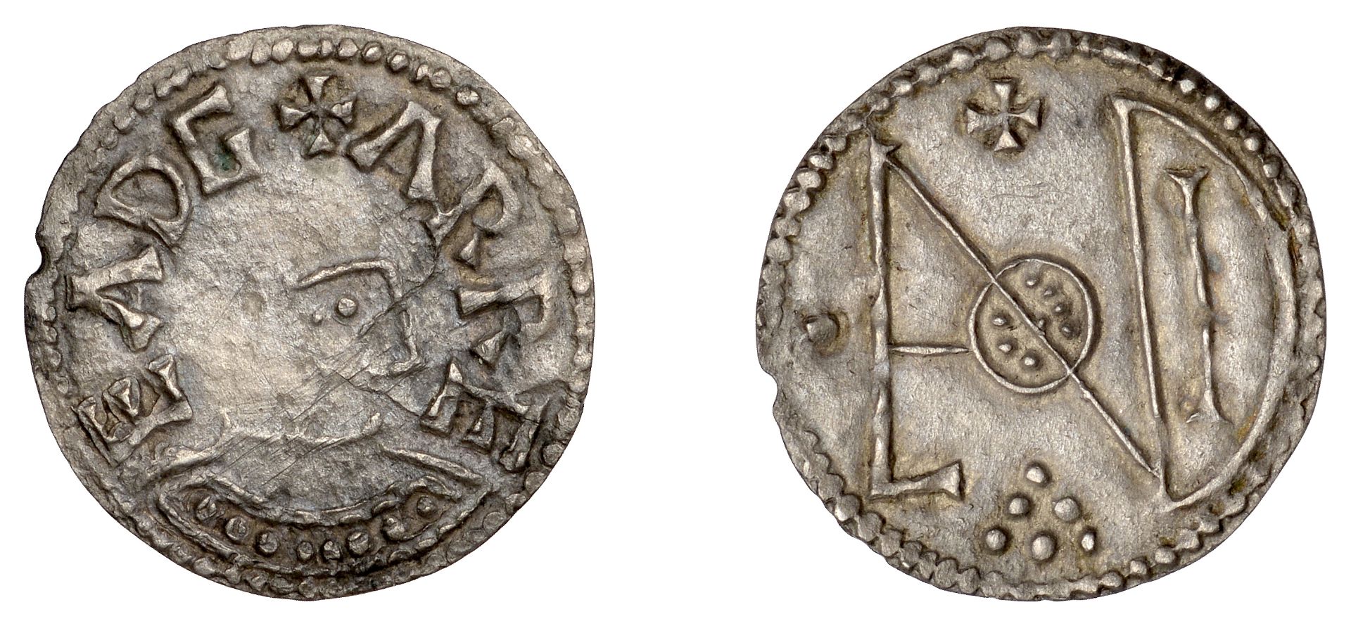 Eadgar (959-975), Halfpenny, London Monogram type [BMC â€“], ead+gar re, crude bust right with...