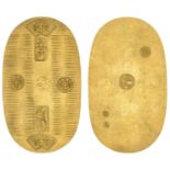 TEMPO, gold Goryoban [1837-43], 89 x 51mm, 33.75g (JNDA 09-12; J & V B1; KM. C23; F 8). Surf...