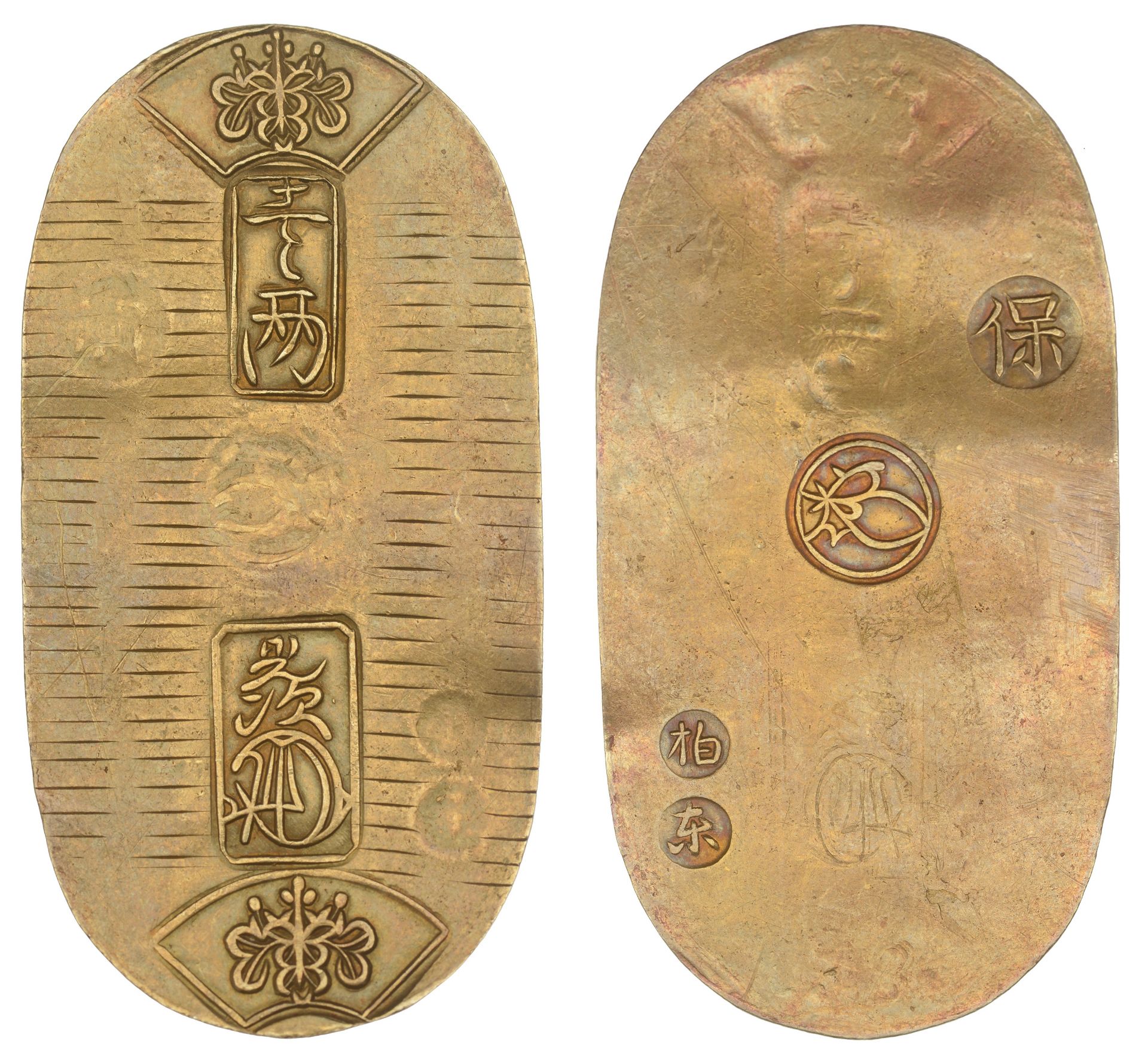 TEMPO, gold Koban [1837-58], 60 x 30mm, 11.18g (JNDA 09-21; J & V B107; KM. C22b; F 15). Sli...
