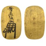 TEMPO, gold Oban [1838-60], 158 x 96mm, 165.11g (JNDA 09-9; J & V A6; KM. C24.2; F 6). Good...