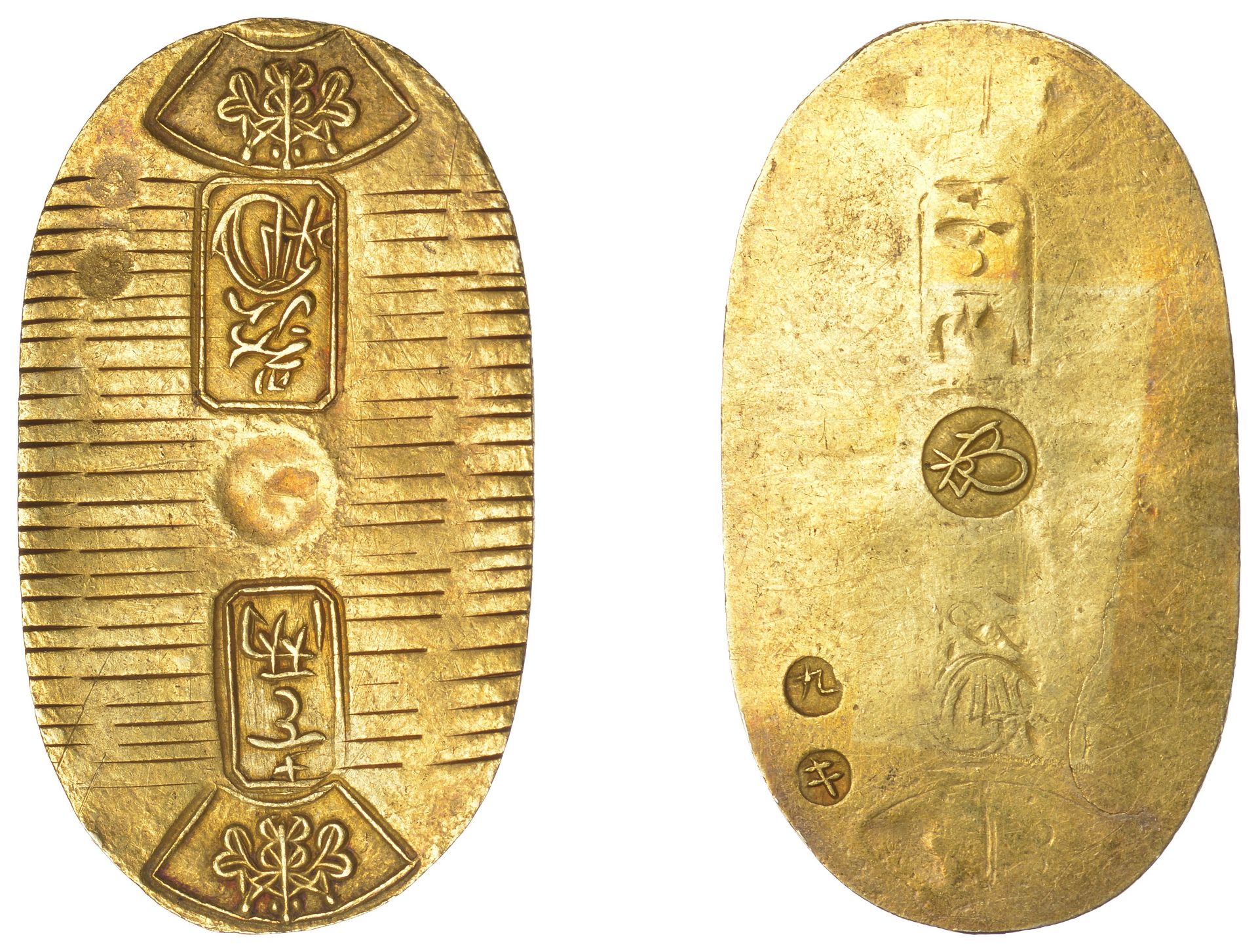 MANEN, gold Koban [1860-7], 37 x 21mm, 3.32g (JNDA 09-23; J & V B109; KM. C22d; F 17). Surfa...