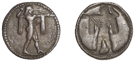 Greek Coinages, Northern Lucania, Poseidonia, Drachm, c. 530-510, Poseidon standing right, c...