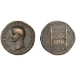 Tiberius (as CÃ¦sar), Sestertius, 8-10, bare head left, rev. altar of Roma and Augustus at Lu...