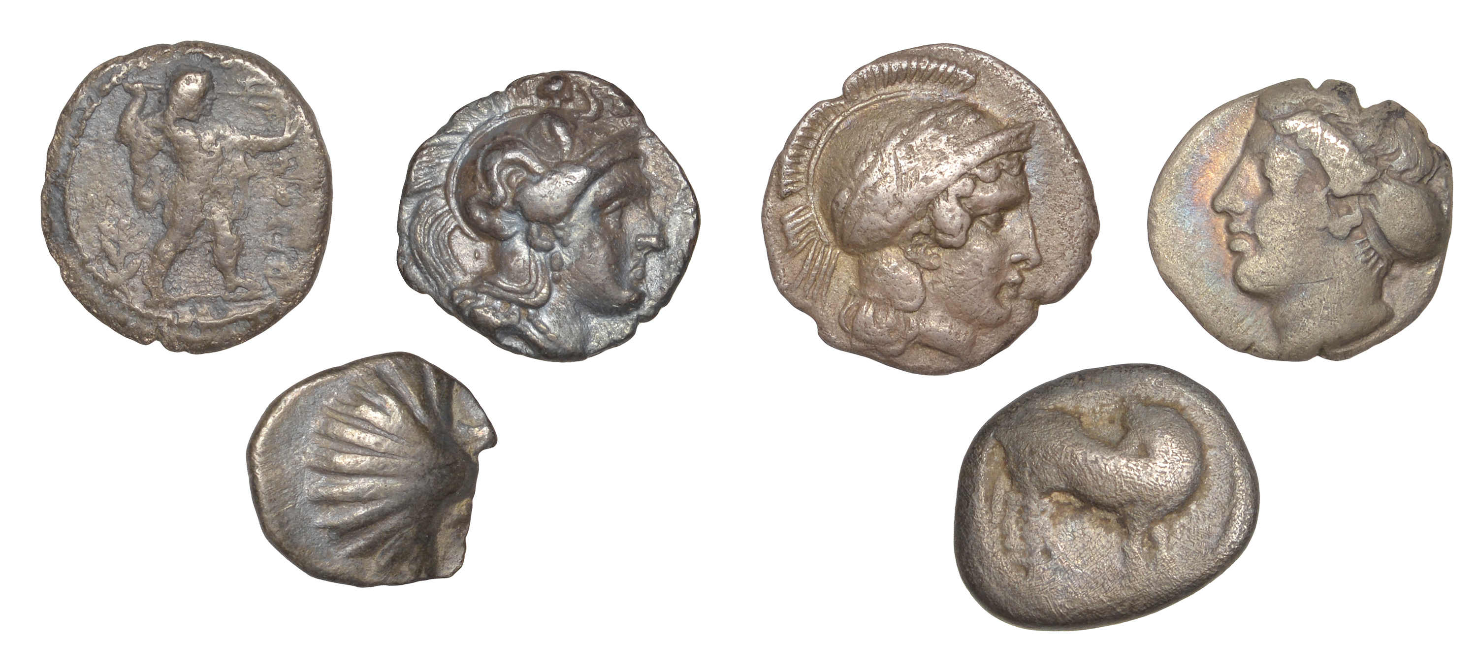 Greek Coinages, Calabria, Tarentum, Diobol, 280-228, head of Athena right wearing crested he...