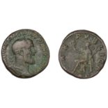 Pupienus, Sestertius, 238, laureate and draped bust right, rev. Pax seated left, holding bra...