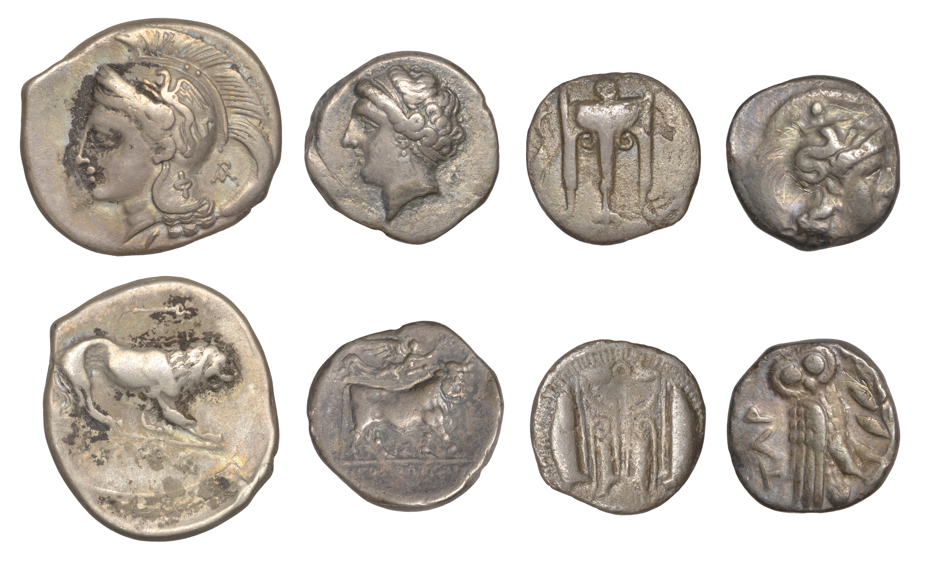 Greek Coinages, Campania, Neapolis, Drachm, 275-250, head of nymph left, rev. man-headed bul...