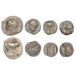 Greek Coinages, Campania, Neapolis, Drachm, 275-250, head of nymph left, rev. man-headed bul...