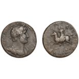 Hadrian, Sestertius, 119-123, laureate and cuirassed bust right, rev. emperor on horseback l...