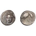 Greek Coinages, Northern Lucania, Velia, Nomos, 334-300, signed by the artist Kleudoros, hea...