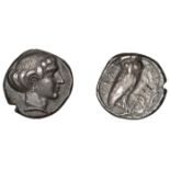 Greek Coinages, Northern Lucania, Velia, Drachm, 465-440, head of nymph right, rev. owl stan...
