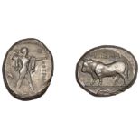 Greek Coinages, Northern Lucania, Poseidonia, Nomos, c. 410-350, Ï€Î¿ÏƒÎµÎ¹Î´Î±, Poseidon standing..