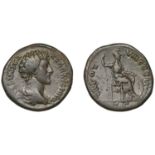 Marcus Aurelius (as CÃ¦sar), Sestertius, 153-154, draped bust right, rev. Minerva seated left...