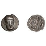 Greek Coinages, Campania, Phistelia, Obol, 325-275, male head facing slightly right, rev. do...