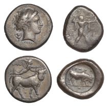 Greek Coinages, Campania, Neapolis, Nomos, 320-300, head of nymph right, kantharos behind, r...