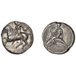 Greek Coinages, Calabria, Tarentum, Nomos, 380-340, youth on horseback left, dismounting whi...