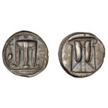 Greek Coinages, Bruttium, Kroton, Nomos, 480-430, tripod with lion's feet, heron to left, qp...