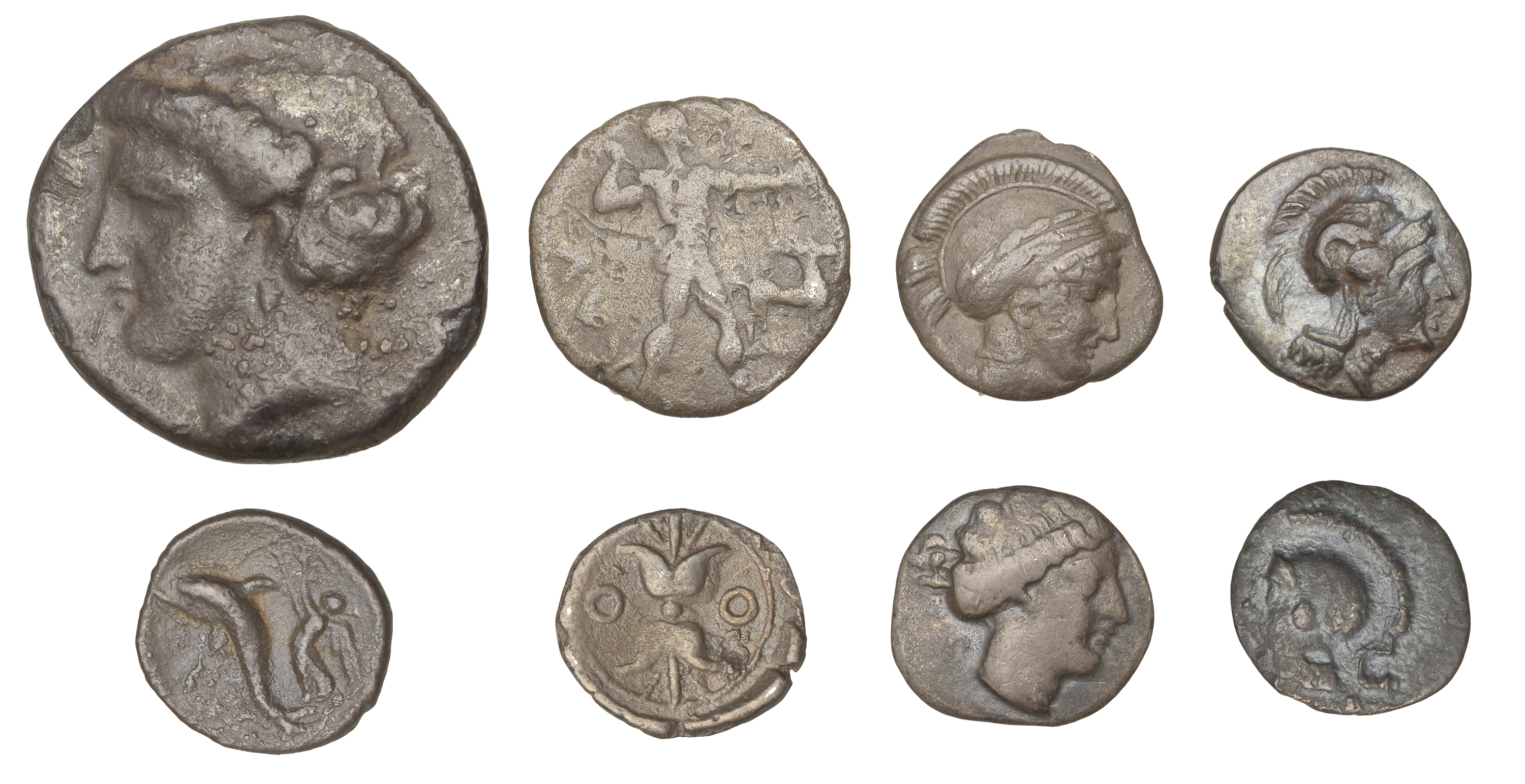 Greek Coinages, Campania, Neapolis, Obol, 420-400, helmeted head of Athena left, rev. forepa...