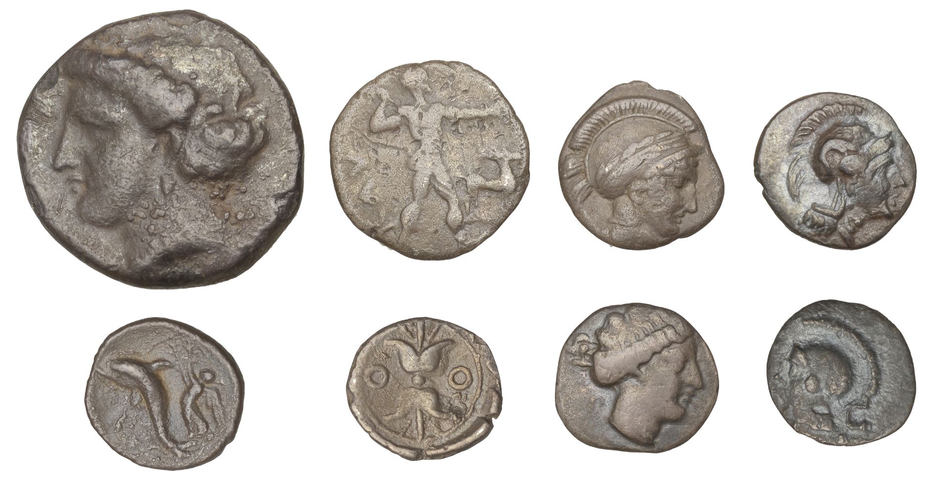 Greek Coinages, Campania, Neapolis, Obol, 420-400, helmeted head of Athena left, rev. forepa...