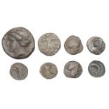 Greek Coinages, Campania, Neapolis, Obol, 420-400, helmeted head of Athena left, rev. forepa...