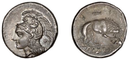 Greek Coinages, Northern Lucania, Velia, Nomos, 300-280, head of Athena facing left, wearing...