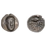 Greek Coinages, Campania, Phistelia, Obol, 325-275, male head facing slightly right, rev. do...